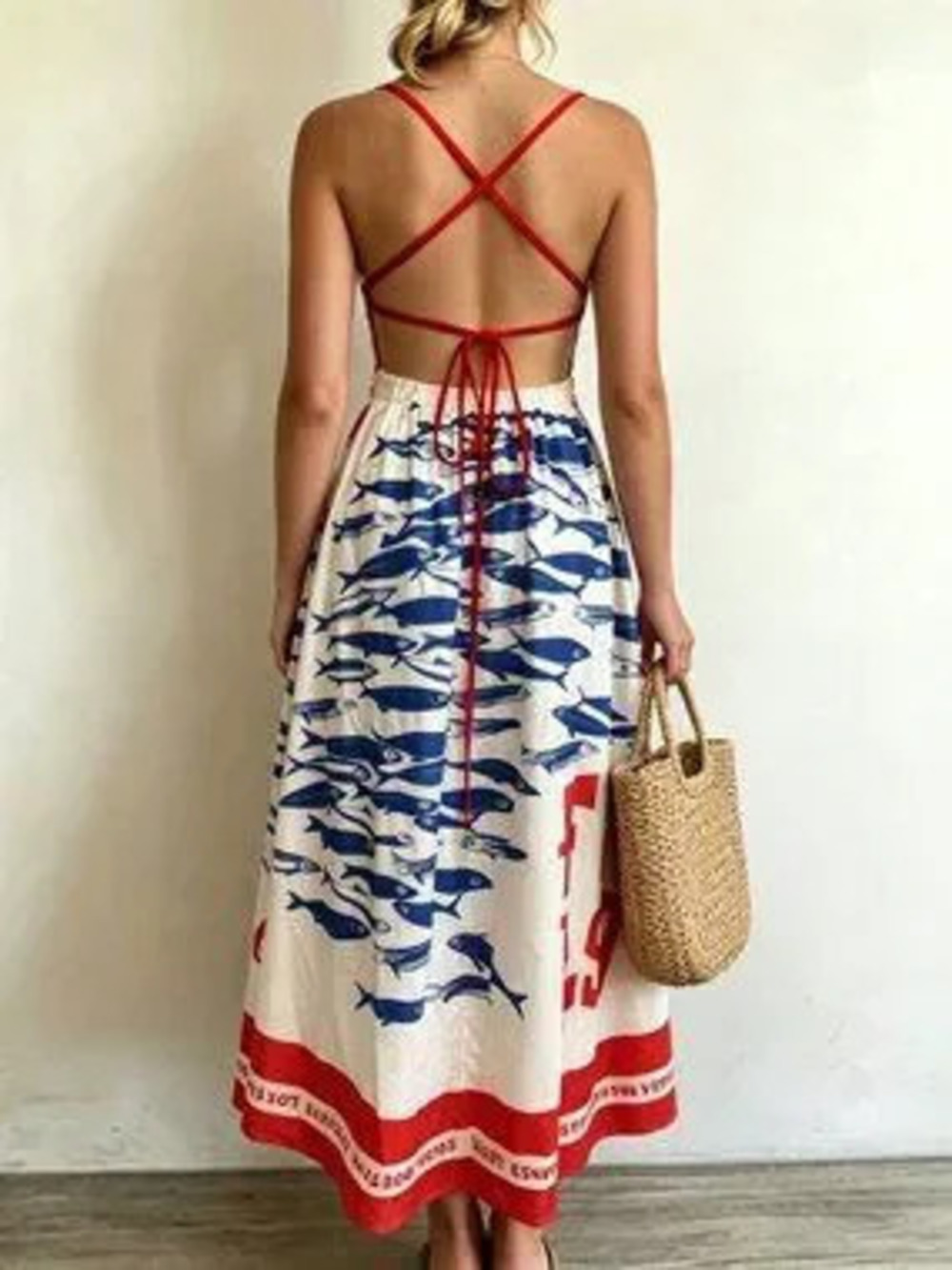 ZARA multicolor Casual Women's Vacation Colorblock Fish Print maxi Dress